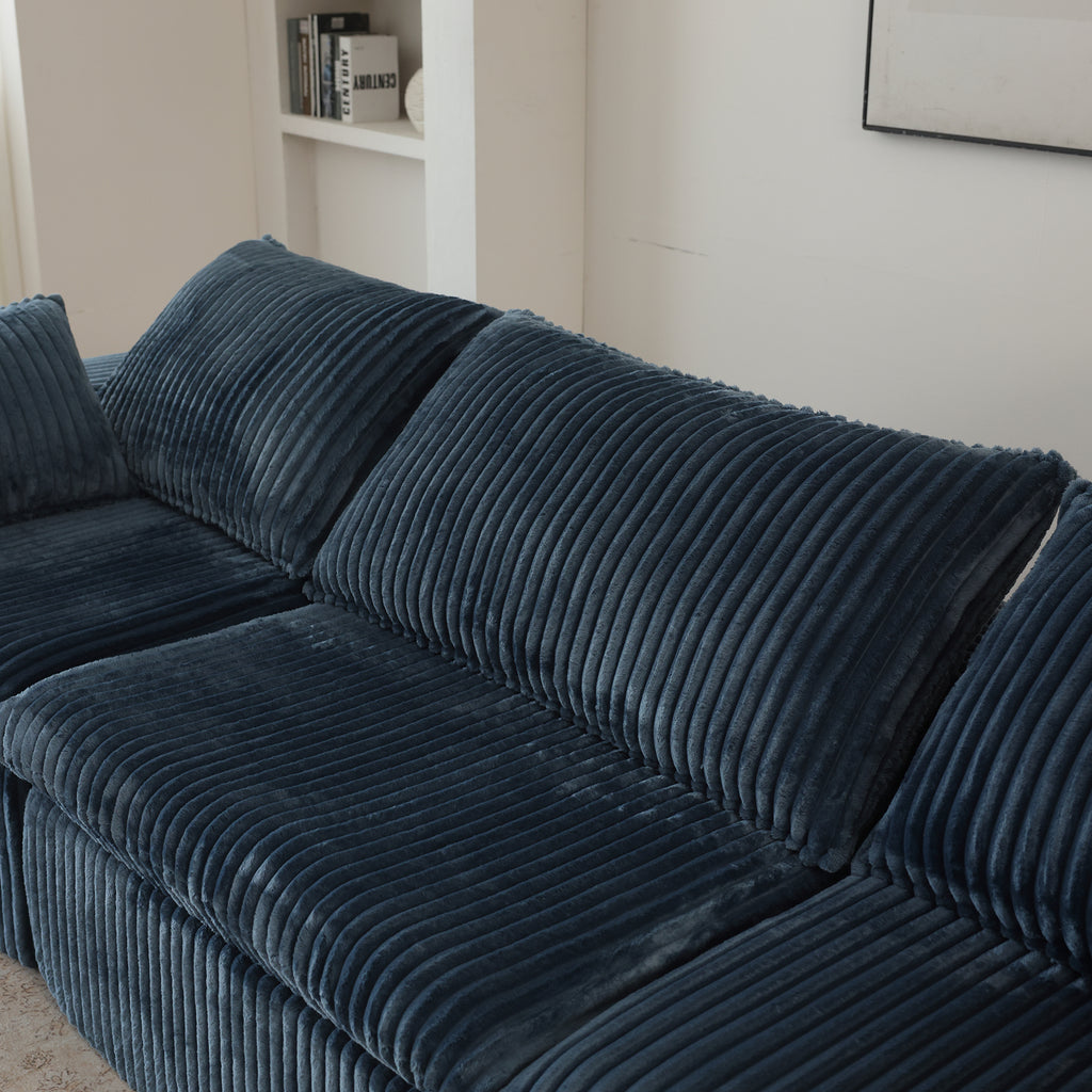 118.2 Cloud Sofa,Corduroy Fabric,Deep Seat Couches,Double-layer Design,Removable Cushion,No Assembly, DIY Combination For Living Room, Bedroom,Conference Room ,Apartment,Blue