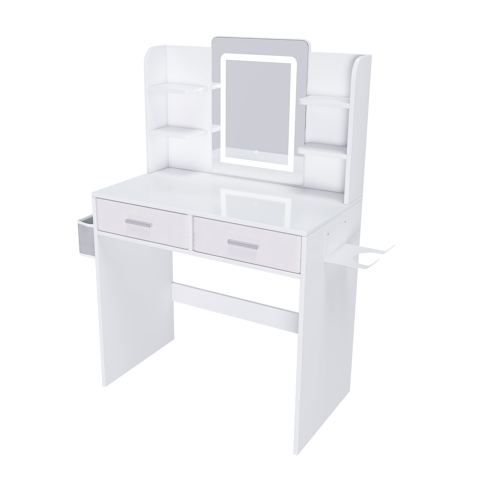 LED Mirror Vanity Dressing Table With Lights For Women & Girls - 3-Color Adjustable Light Strips  2 Large Drawers  Hair Dryer Stand & Non-Woven Storage Bag  Makeup Desk Bedroom Furniture