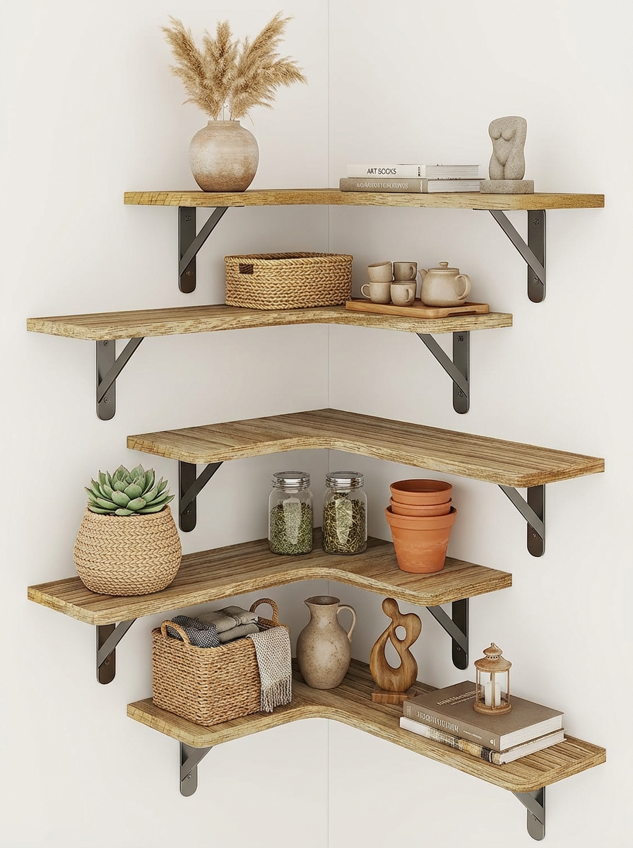 Rustic Corner Floating Shelves Set of 5