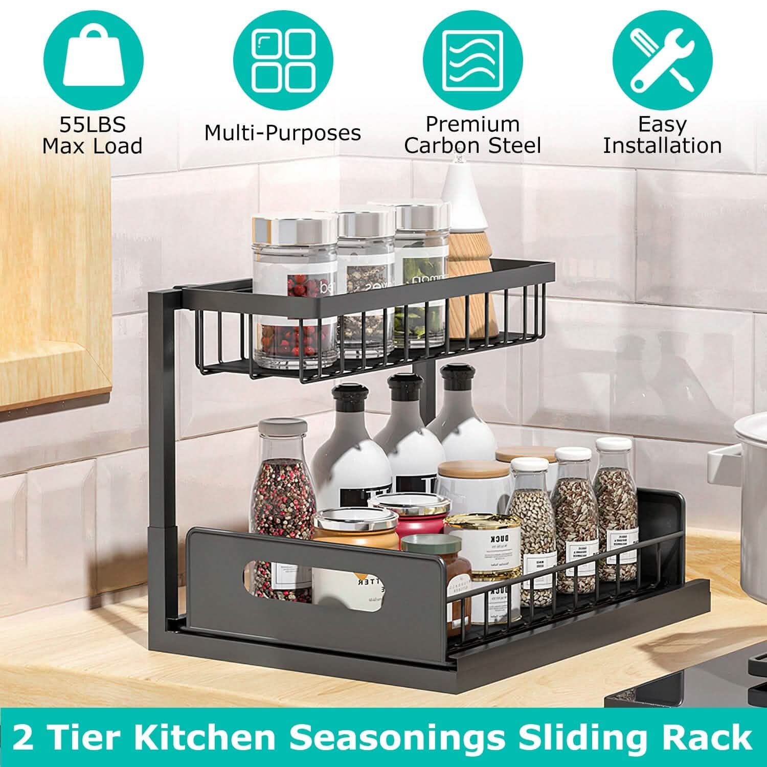 2-Tier Under Sink Organizer Pull Out Basket Storage