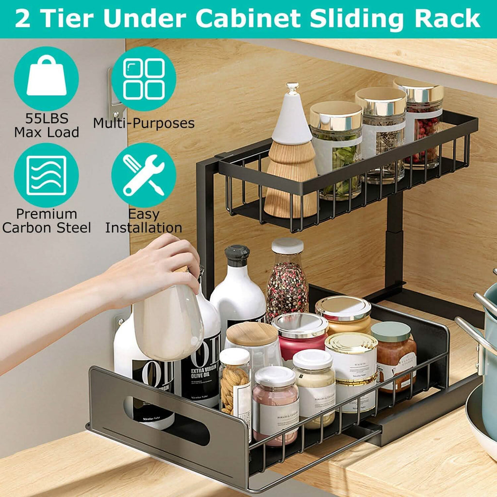 2-Tier Under Sink Organizer Pull Out Basket Storage