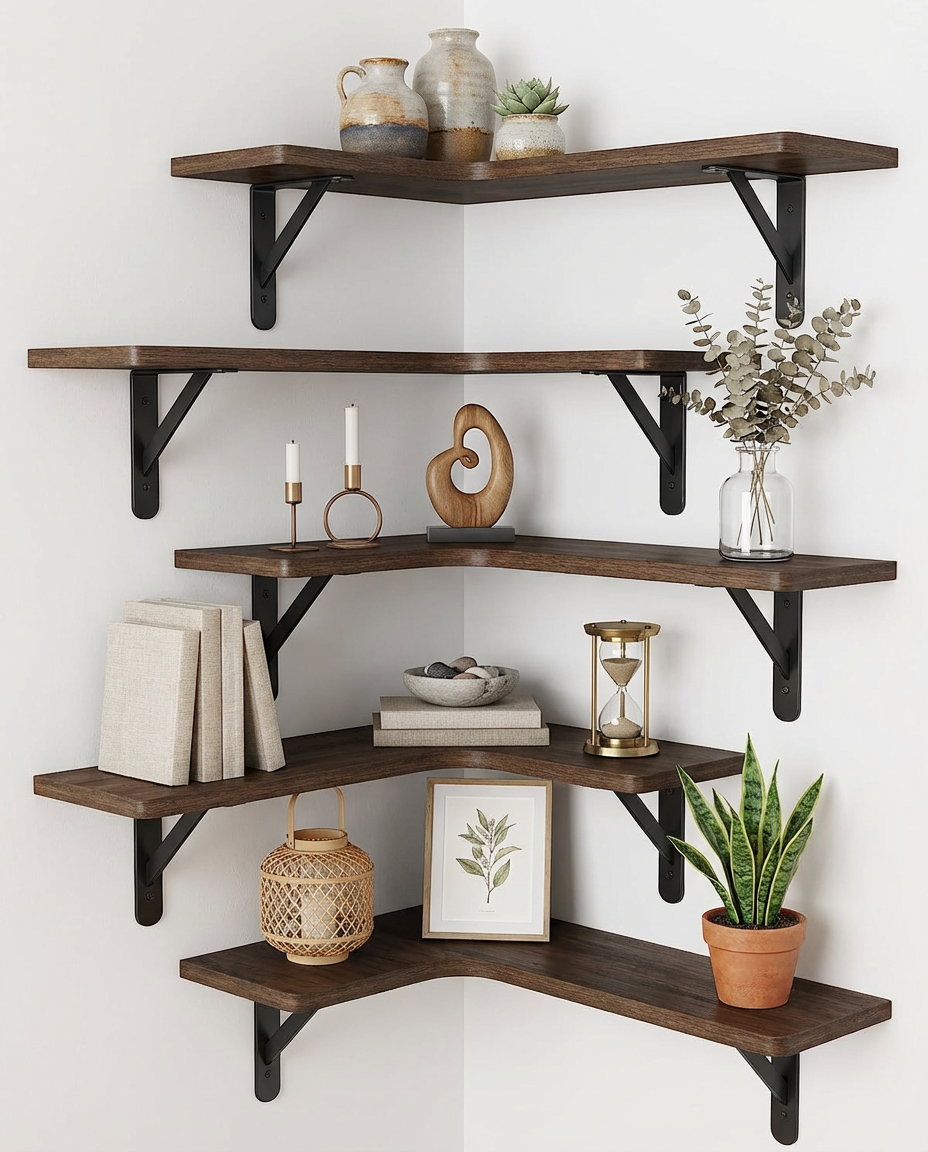 Rustic Corner Floating Shelves Set of 5