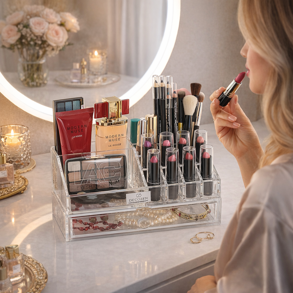 Clear Makeup Organizers Gift for Mom - 19 Slots and 1 Drawer