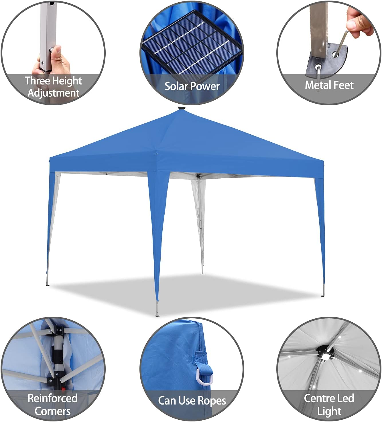 Ainfox 10 x 10 ft Pop-Up Canopy Tent Solar Power Led Light