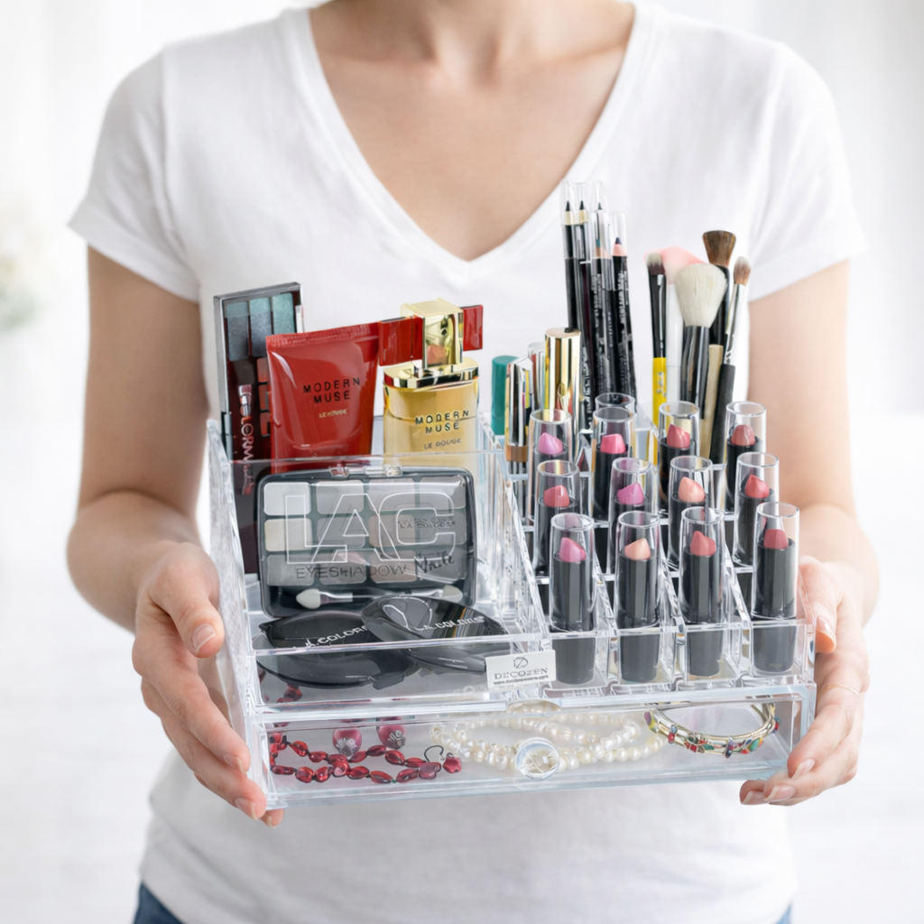 Clear Makeup Organizers Gift for Mom - 19 Slots and 1 Drawer