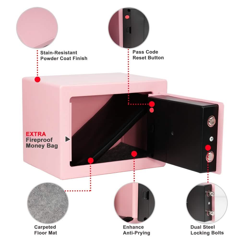 Fireproof Digital Home Safe with Keypad, Money Bag
