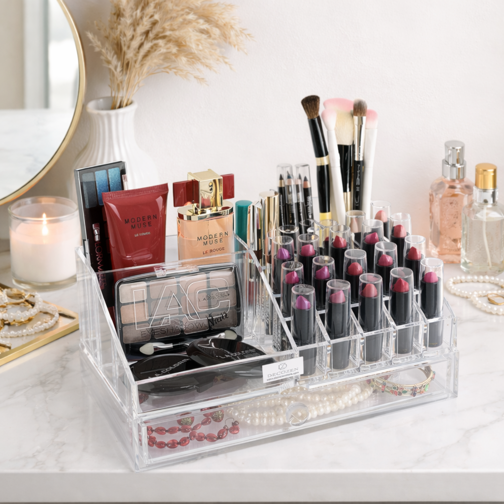 Clear Makeup Organizers Gift for Mom - 19 Slots and 1 Drawer
