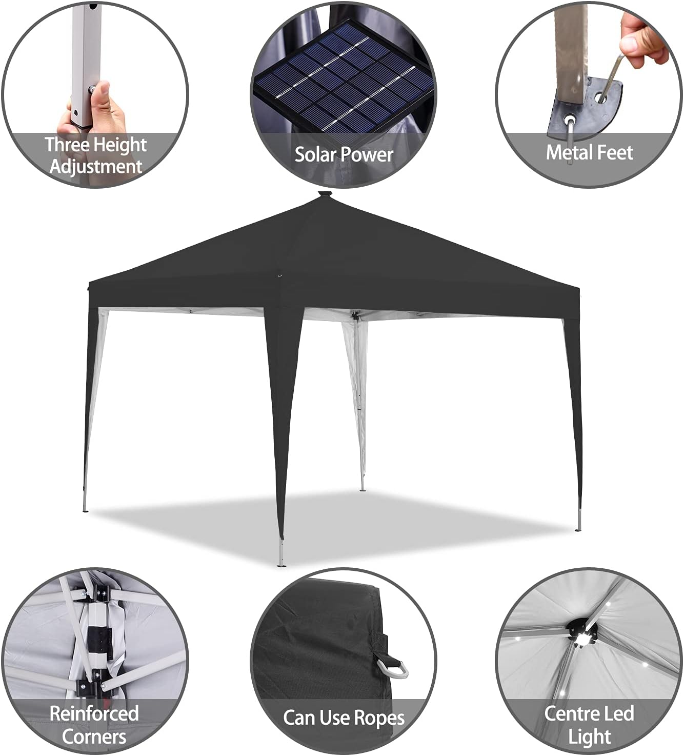 Ainfox 10 x 10 ft Pop-Up Canopy Tent Solar Power Led Light
