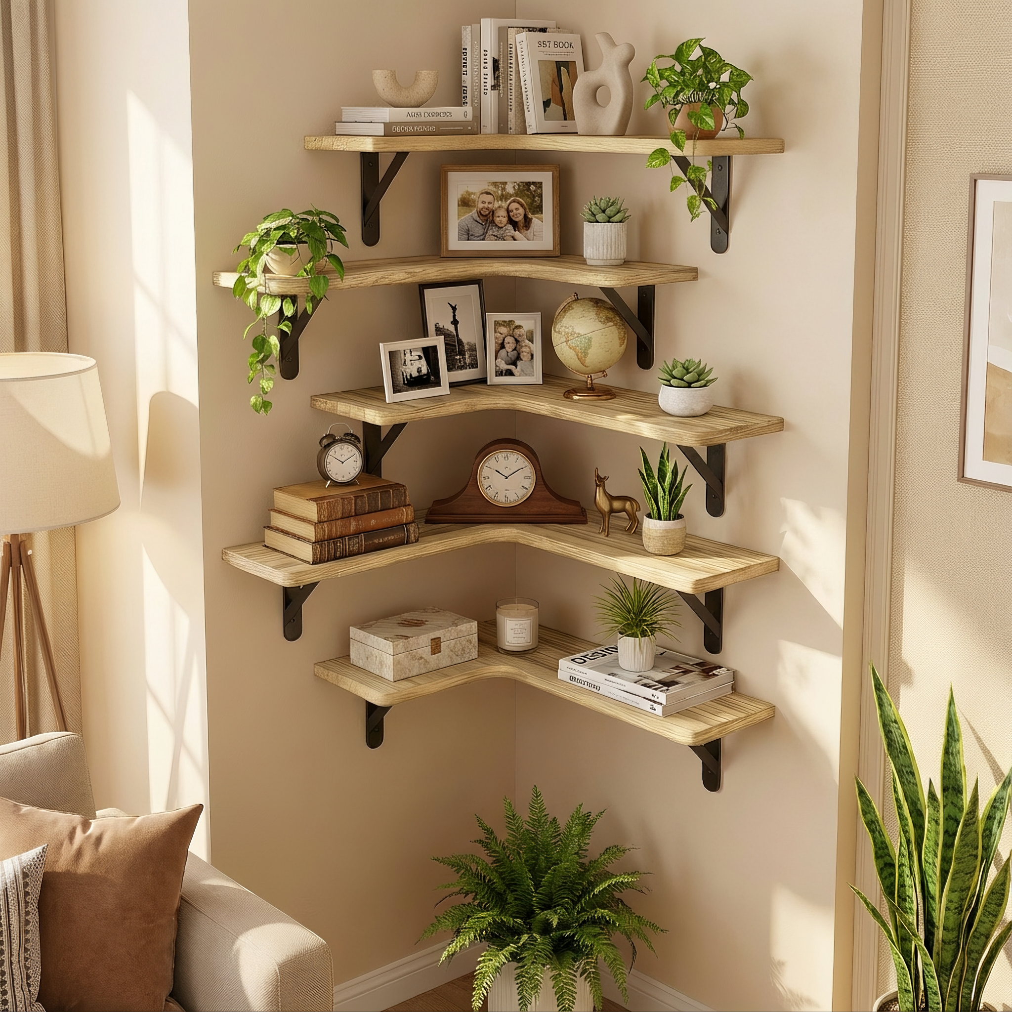 Rustic Corner Floating Shelves Set of 5
