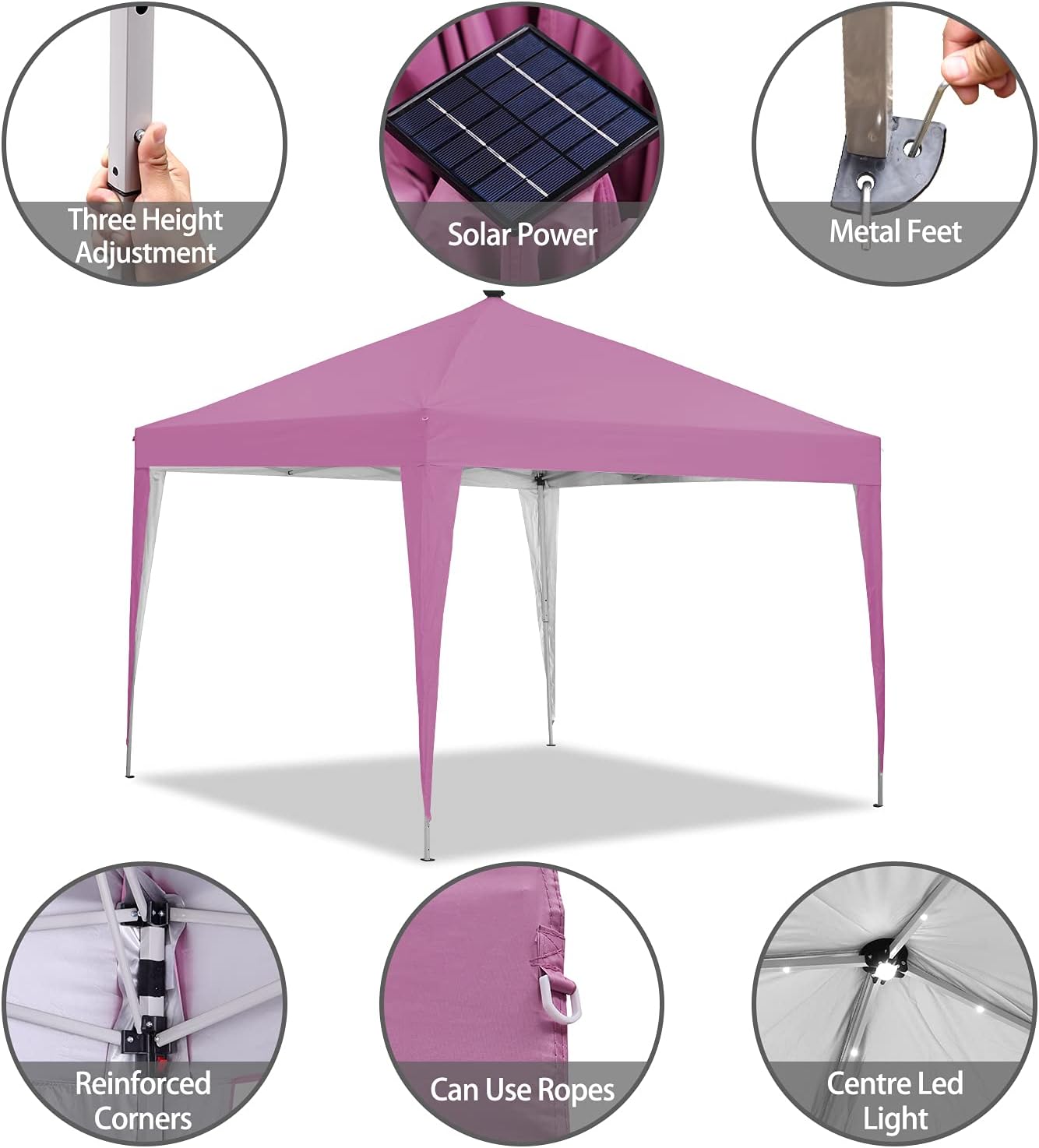Ainfox 10 x 10 ft Pop-Up Canopy Tent Solar Power Led Light