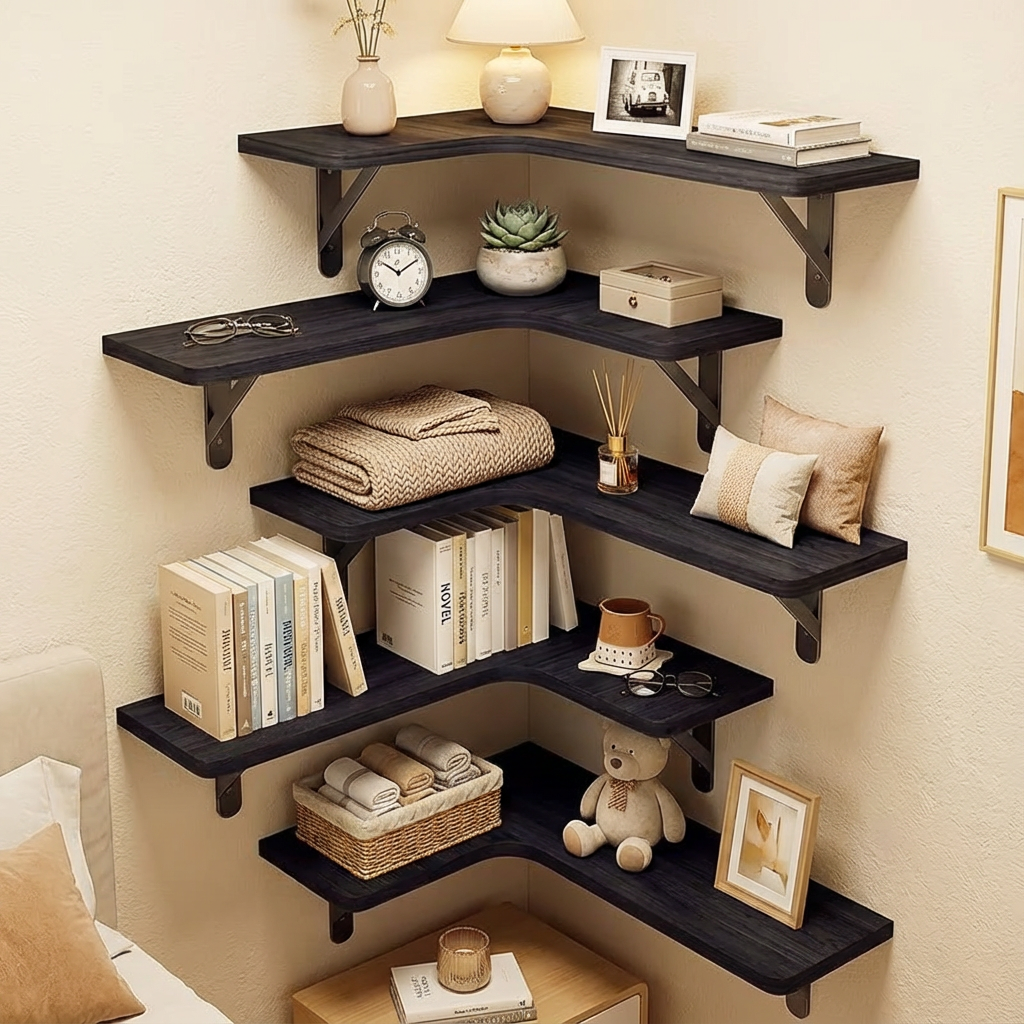 Rustic Corner Floating Shelves Set of 5