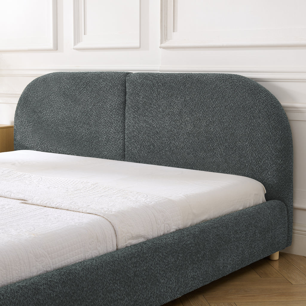 Queen Size Upholstered Bed Frame, Modern Minimalist Style With Tall Curved Headboard, Premium Circle Yarn Fabric & Sturdy Leg Support, Mattress Not Included-Dark Gray