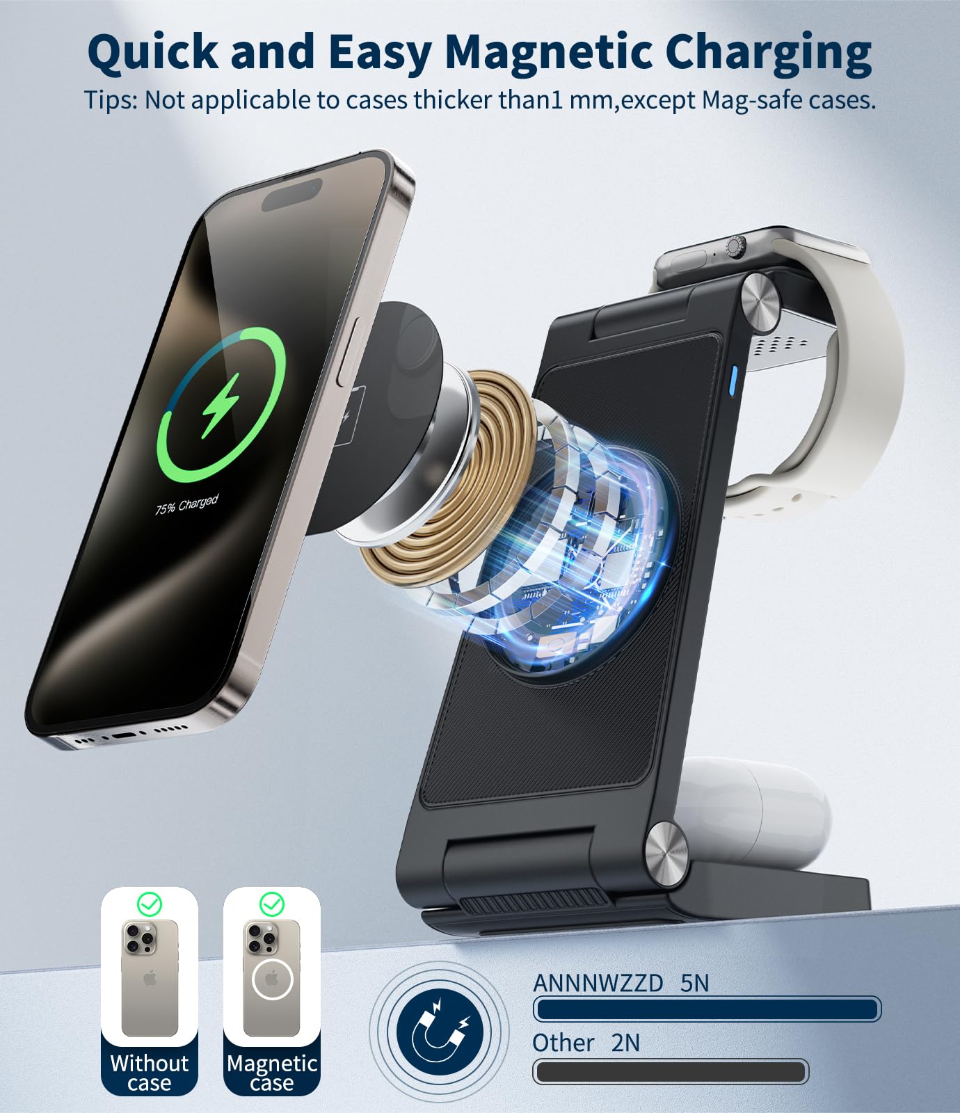 Station, 3 in 1 Fast Max Charging for Smartphone,Watch,TWS - S