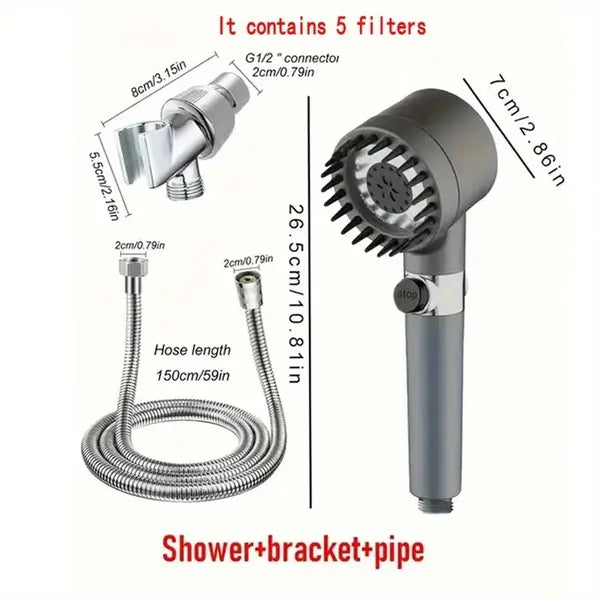 3-level Adjustable Handheld Shower Head, High-pressure Water Flow In Multiple Modes, 5 Filters, Suitable For Powerful Washing Of Hard Water, Wall-mounted Design To Enhance Bathroom Experience
