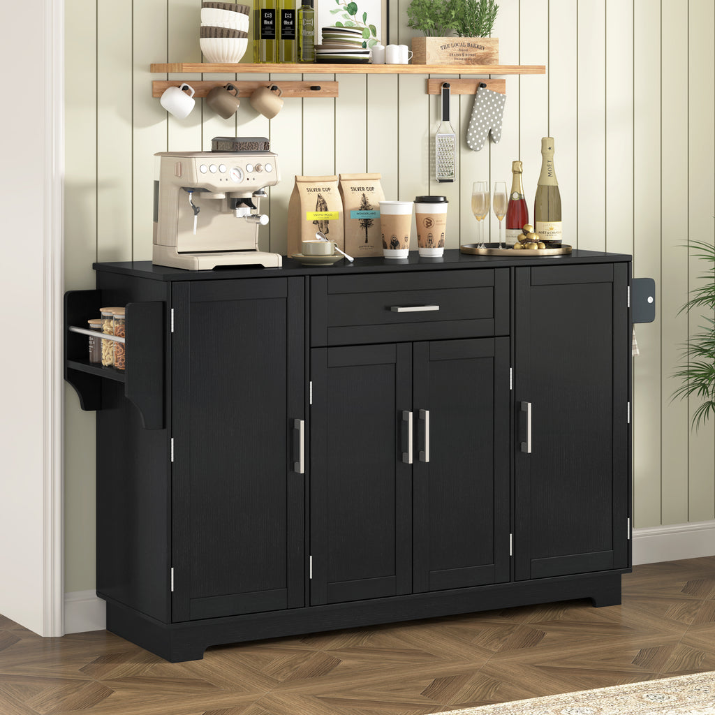U-STYLE 54.3  Sideboard Buffet Cabinet With Storage  4 Doors & 1 Drawer  Melamine MDF Kitchen Storage With Adjustable Shelves  Aluminum Alloy Handles  Side Shelves & Hanging Rod For Dining Room