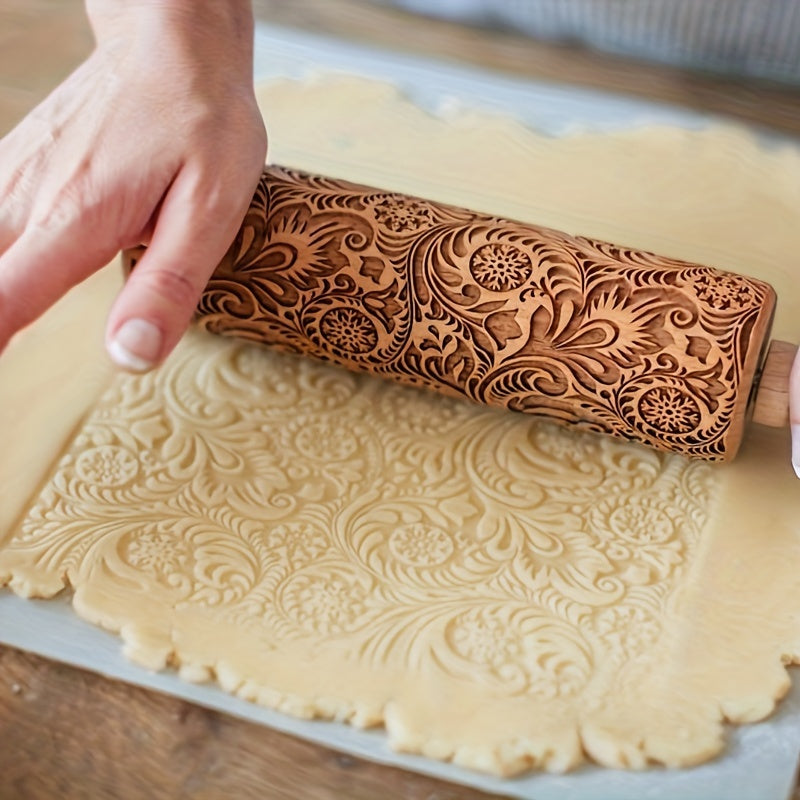 Premium Patterned Wooden Rolling Pin Embossed Dough & Baking Tool for All Designs