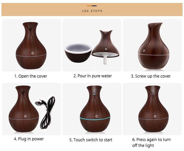 Essential Oil Diffuser 130ml Wood Grain Vase-Shaped