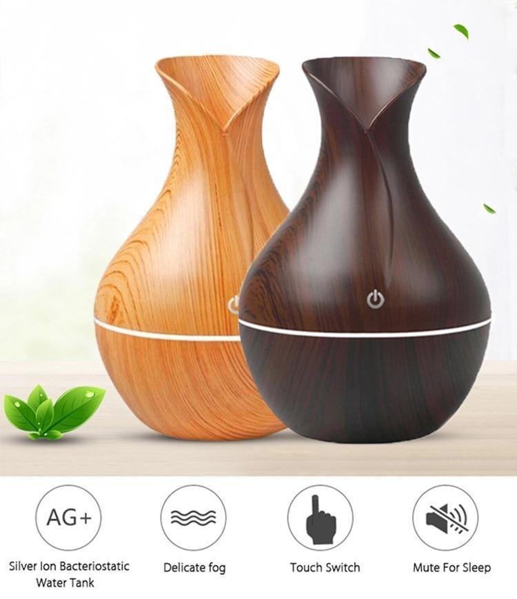 Essential Oil Diffuser 130ml Wood Grain Vase-Shaped