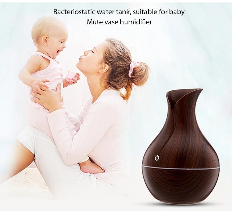 Essential Oil Diffuser 130ml Wood Grain Vase-Shaped