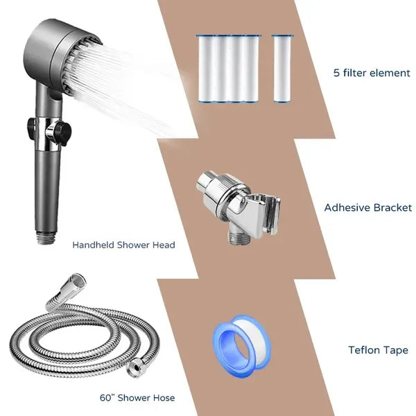 3-level Adjustable Handheld Shower Head, High-pressure Water Flow In Multiple Modes, 5 Filters, Suitable For Powerful Washing Of Hard Water, Wall-mounted Design To Enhance Bathroom Experience