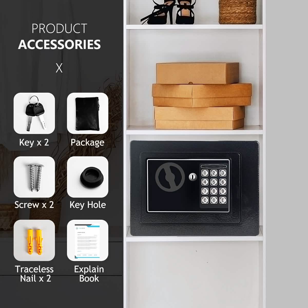 Fireproof Digital Home Safe with Keypad, Money Bag