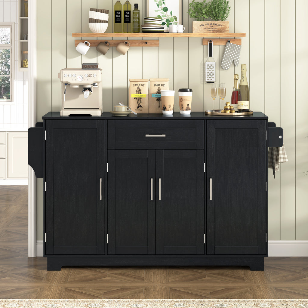 U-STYLE 54.3  Sideboard Buffet Cabinet With Storage  4 Doors & 1 Drawer  Melamine MDF Kitchen Storage With Adjustable Shelves  Aluminum Alloy Handles  Side Shelves & Hanging Rod For Dining Room
