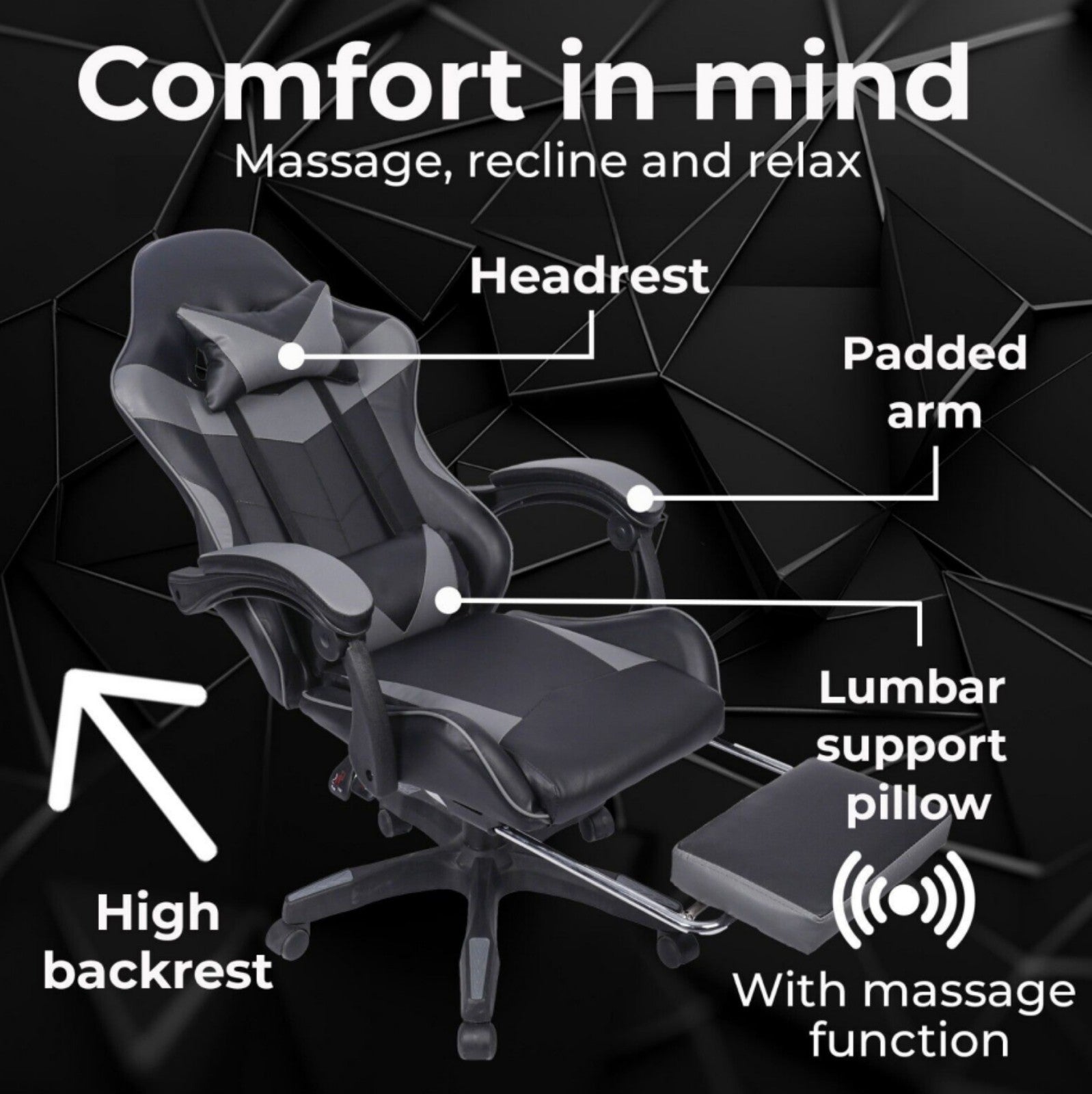 Massage Office Chair Gaming Computer Desk Swivel Recliner Chair Leather Footrest