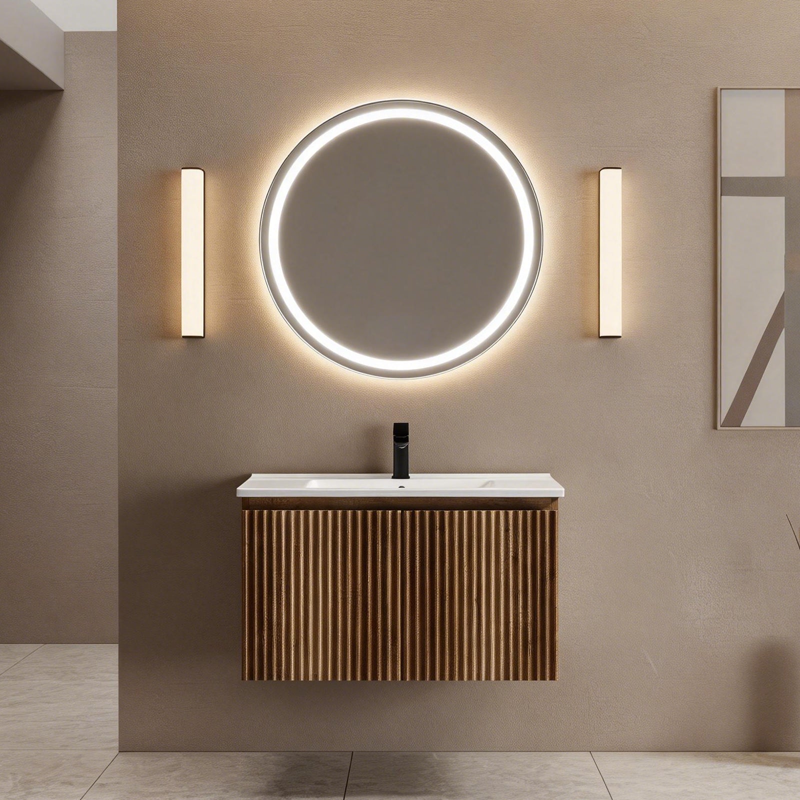 30inch Gloden Oak Folding Wall Cabinet With Creamic Sink- Patented 1-Minute Install  Space-Saving & Easy Assemble Modern Style