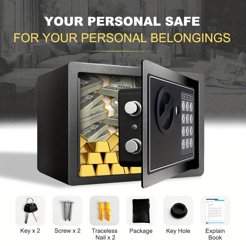 Fireproof Digital Home Safe with Keypad, Money Bag