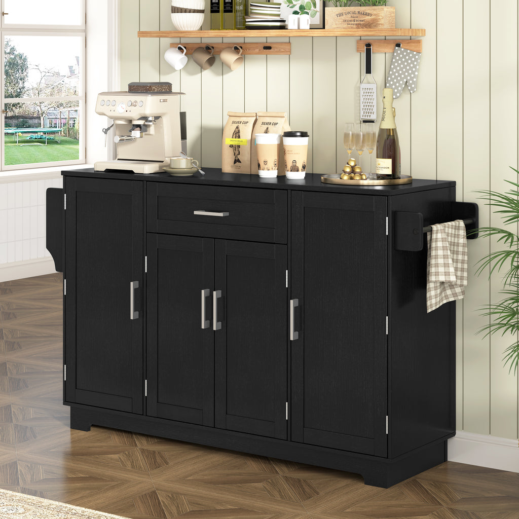 U-STYLE 54.3  Sideboard Buffet Cabinet With Storage  4 Doors & 1 Drawer  Melamine MDF Kitchen Storage With Adjustable Shelves  Aluminum Alloy Handles  Side Shelves & Hanging Rod For Dining Room