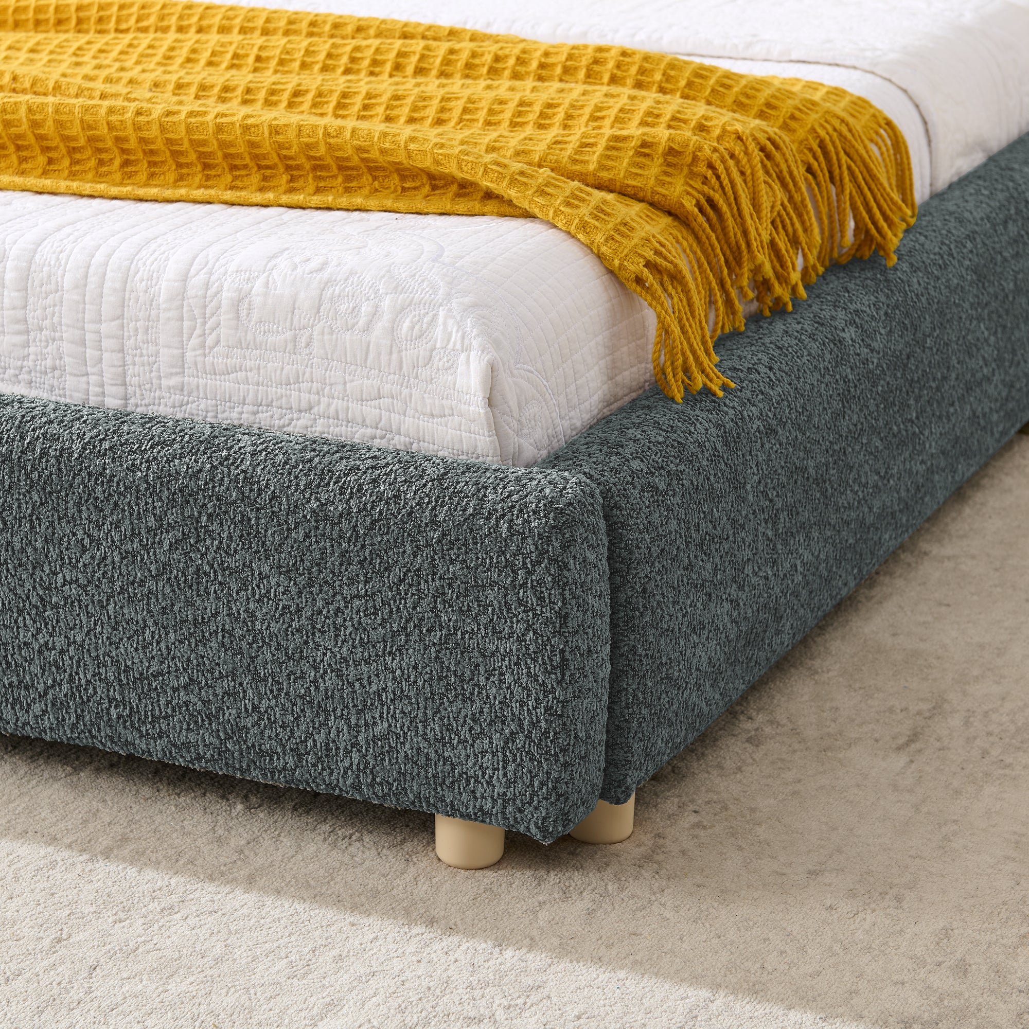 Queen Size Upholstered Bed Frame, Modern Minimalist Style With Tall Curved Headboard, Premium Circle Yarn Fabric & Sturdy Leg Support, Mattress Not Included-Dark Gray