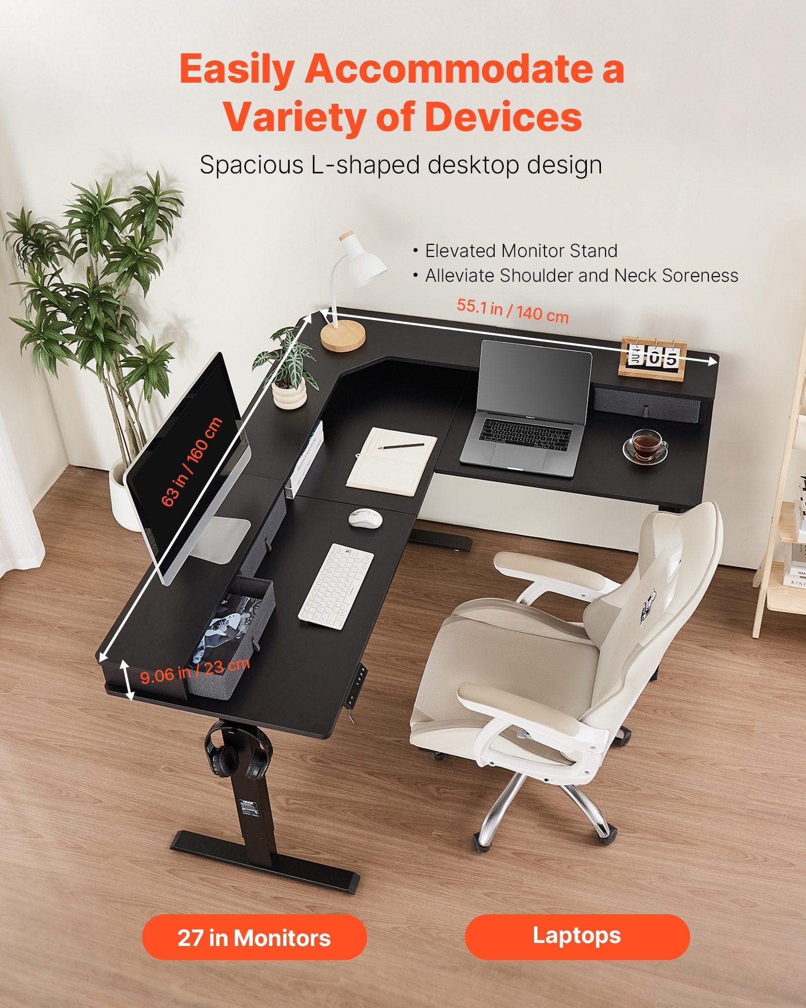 L Shaped Desk Electric Adjustable Height Corner Gaming Desk With Drawers