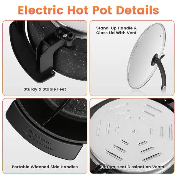 6L Large Capacity Electric Hot Pot With Divider, 5 Gear Adjustable Temperature Non-Stick Electric Cooker, Multifunctional Fondue Pot For 3-6 People With Cooking Tools