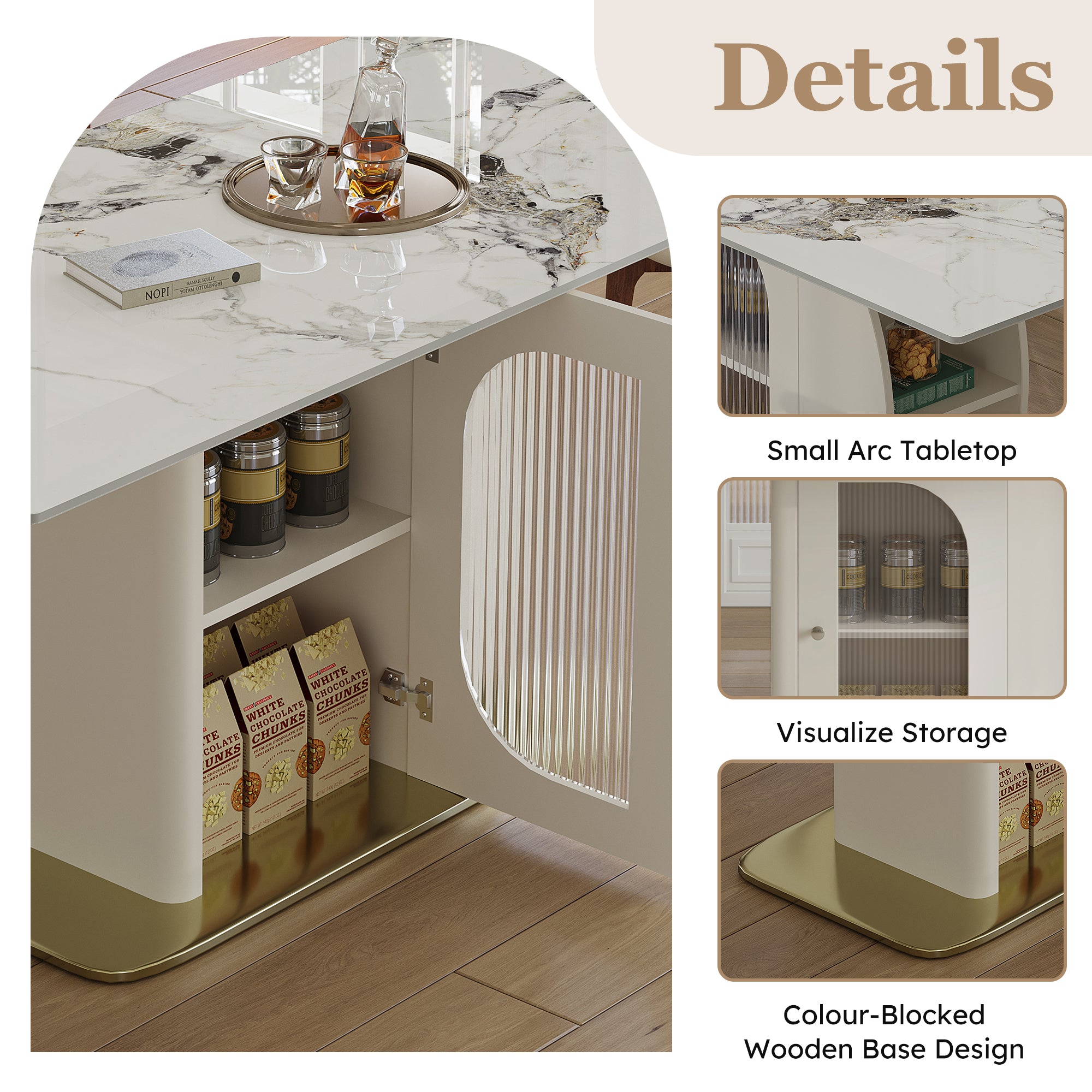63 Modern Dining Table For 4-6 People  Kitchen Table With Storage Shelf & Acrylic Door Cabinet  Sintered Stone Tabletop With Golden Solid Wood Base  Perfect For Apartments And Family Use