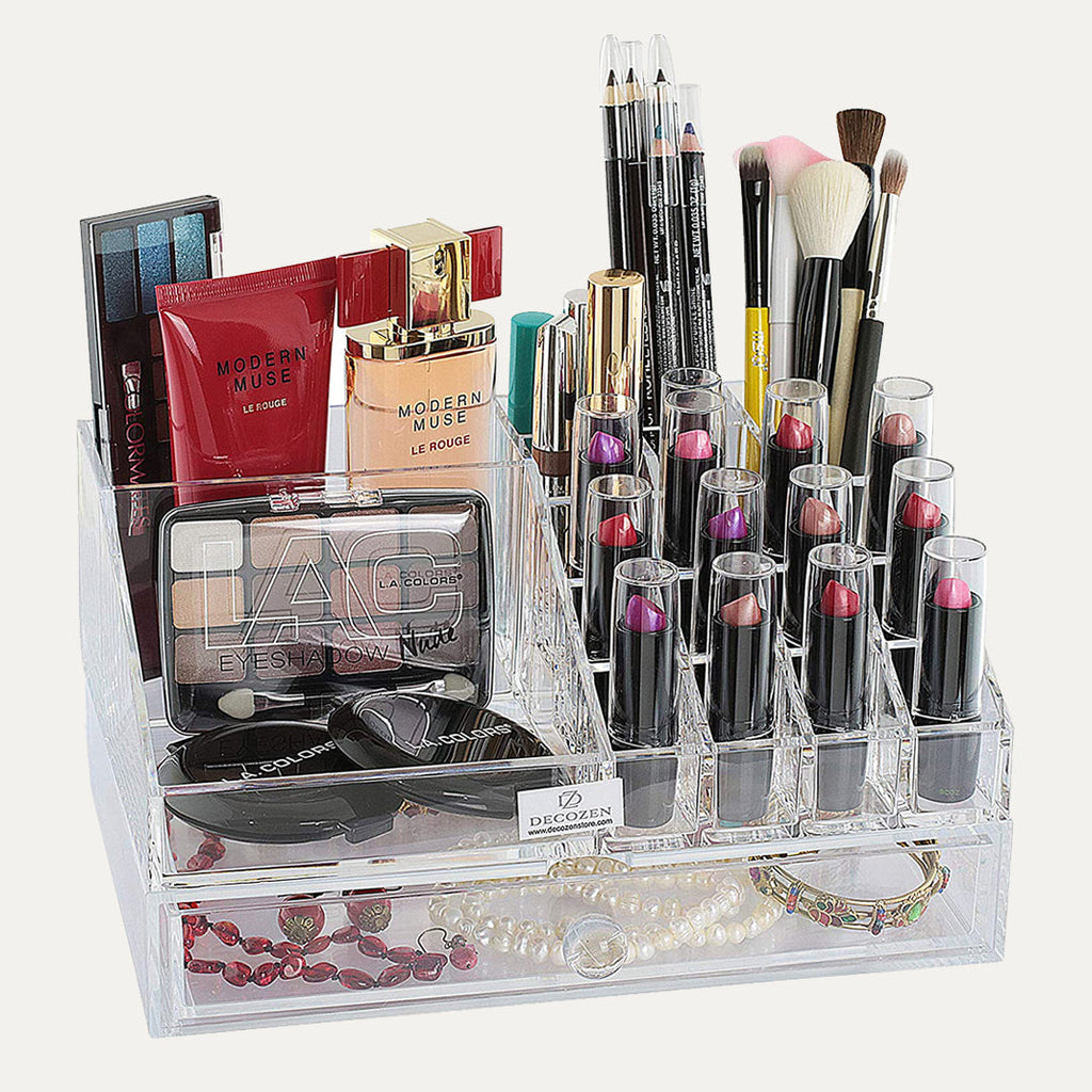 Clear Makeup Organizers Gift for Mom - 19 Slots and 1 Drawer