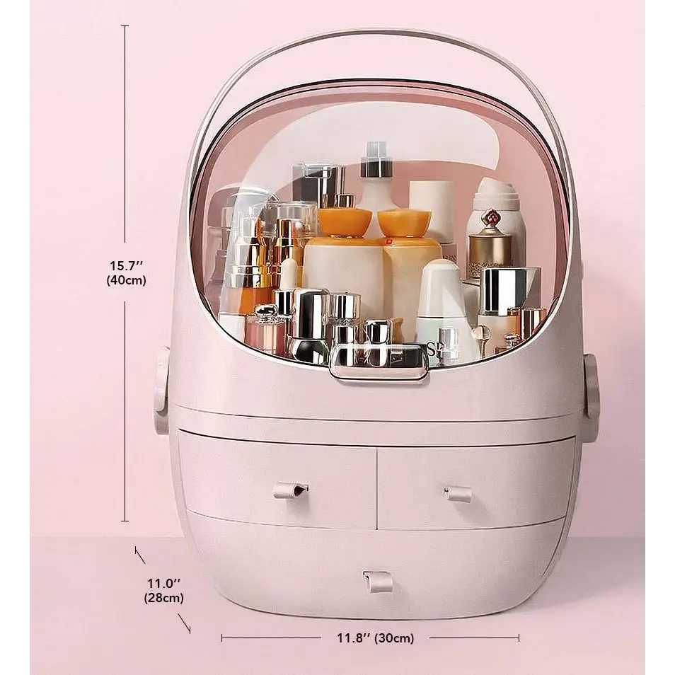 Gray Makeup Organizer with Waterproof Dust Proof Lid