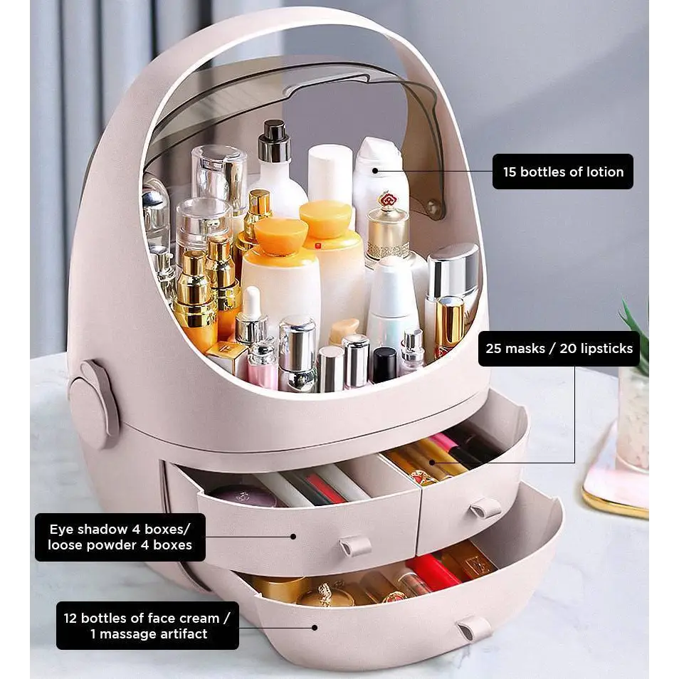 Gray Makeup Organizer with Waterproof Dust Proof Lid