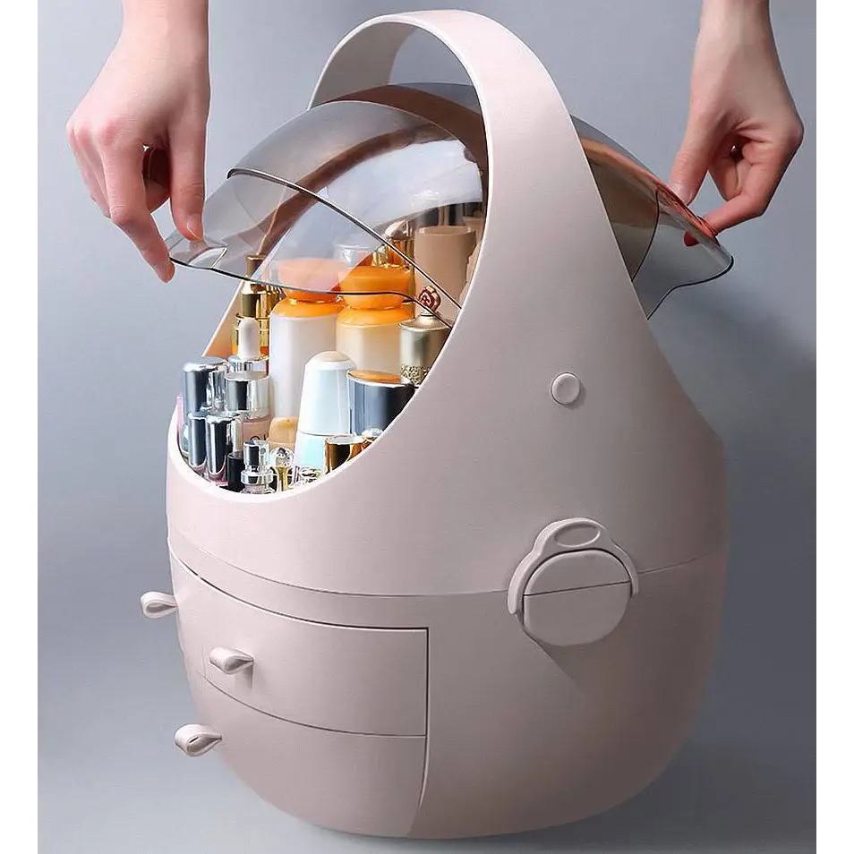 Gray Makeup Organizer with Waterproof Dust Proof Lid