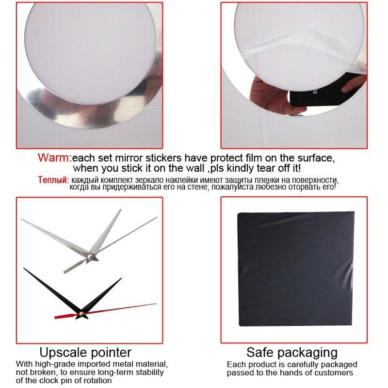 New Large Wall Clock Modern Design Acrylic Mirror